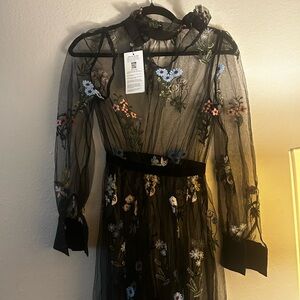 Elegant Black Floral Embroidered Dress